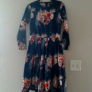 Long-sleeved Floral A Line Dress